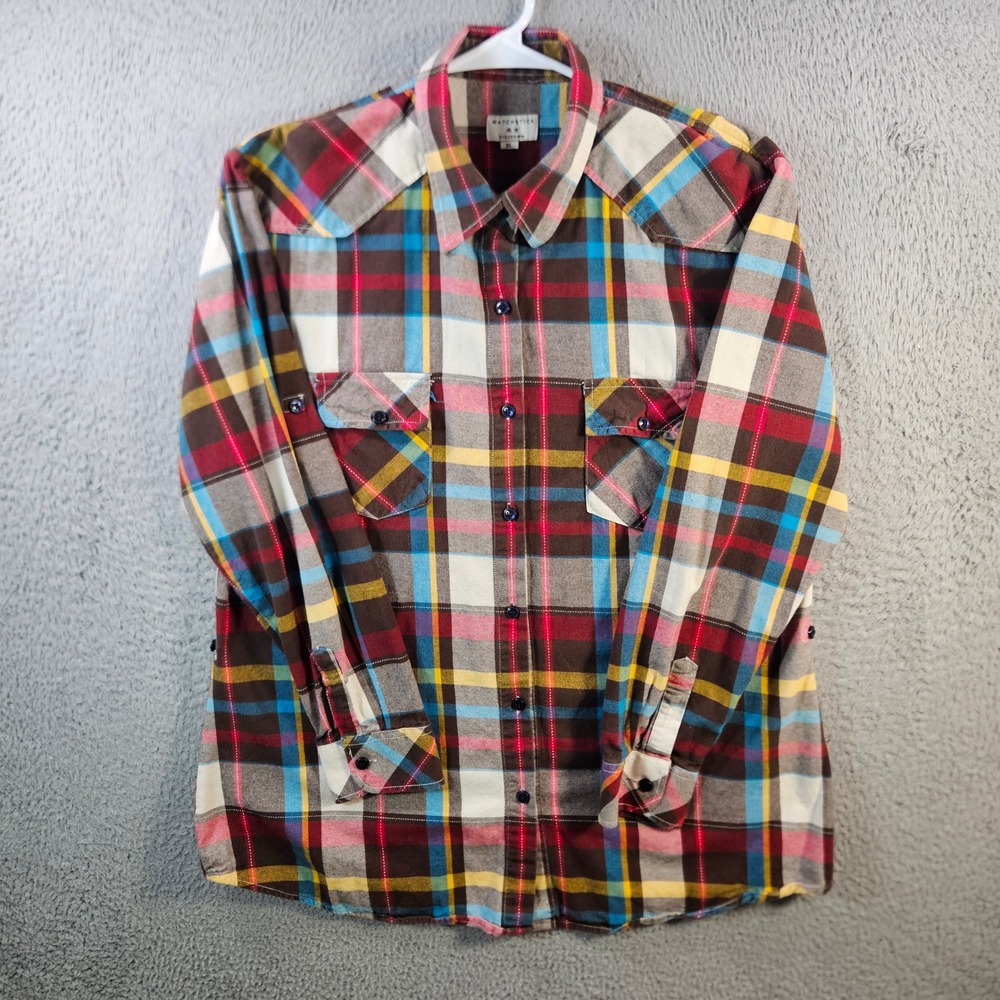 MATCHSTICK Plaid Western Style Long Sleeve‎ Shirt Men's XL Cotton